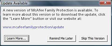 McAfee Family Protection Update Available McAfee Family Protection Update Available