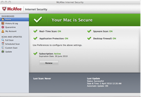 Screenshot of McAfee Internet Security for Mac
